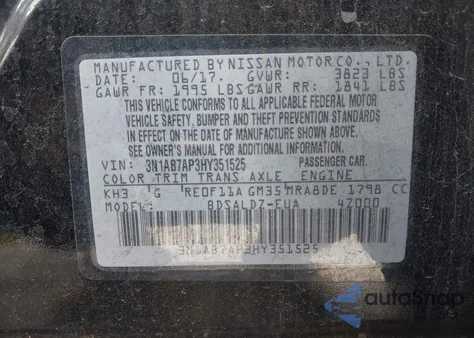 2017 Nissan Sentra Sv z USA, uszkodzony, nr VIN 3N1AB7AP3HY351525